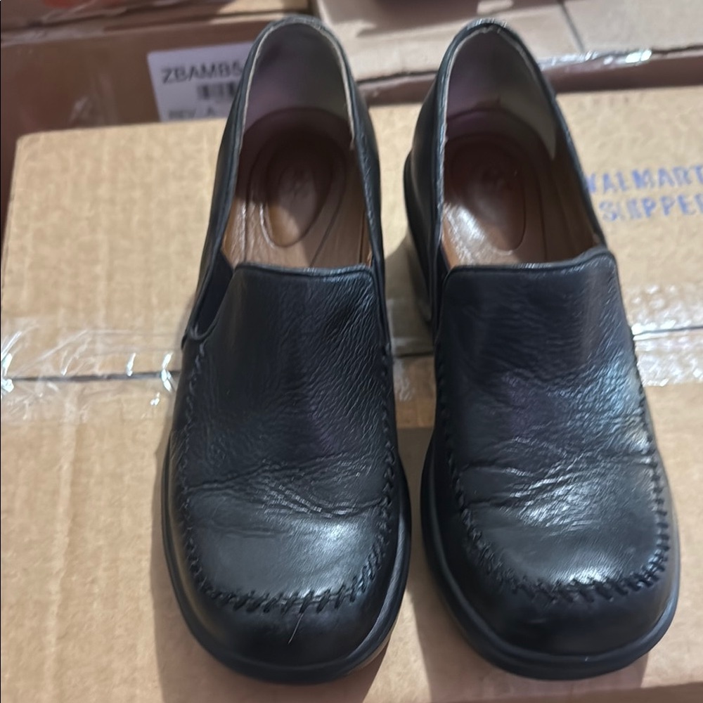 Black Leather Mules